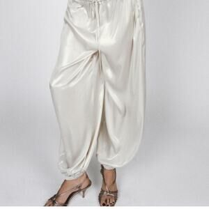 Elegant Cream Satin Women's Pants